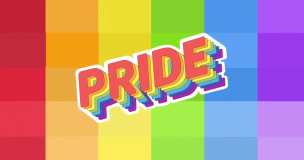在彩虹条纹之上的骄傲的文字的动画 Lgbtq自豪与平等庆祝概念数码视频 — 图库视频影像