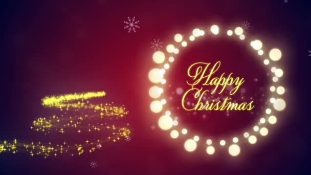 Анимация Рождественской Елки Поздравления Сказочных Огнях Обрамляют Фиолетовый Фон Рождество — стоковое видео