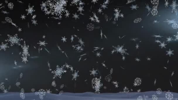 Анімація Снігу Падає Темний Фон Різдво Традиція Концепція Святкування Цифрове — стокове відео