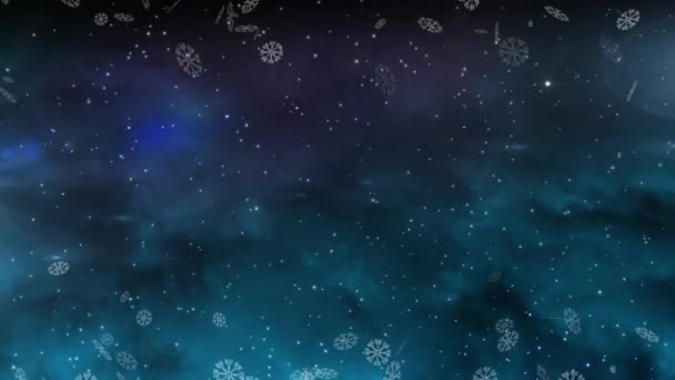 Digital Animation Snowflakes Icons Floating Shooting Star Blue Background Christmas — Stock Video