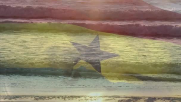 Denizde Dalgalanan Gana Bayrağının Animasyonu Seyahat Tatiller Vatanseverlik Dijital Olarak — Stok video