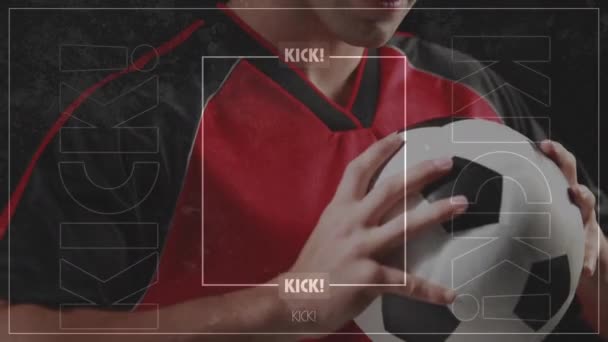 Animation Texte Coup Pied Sur Joueur Football Masculin Concept Interface — Video