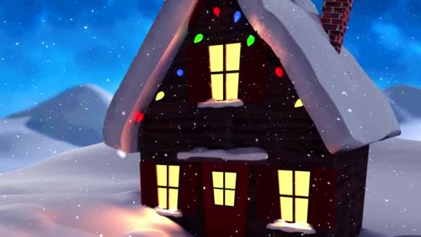 Animatie Van Sneeuw Vallen Huis Winter Landschap Kerstmis Winter Traditie — Stockvideo