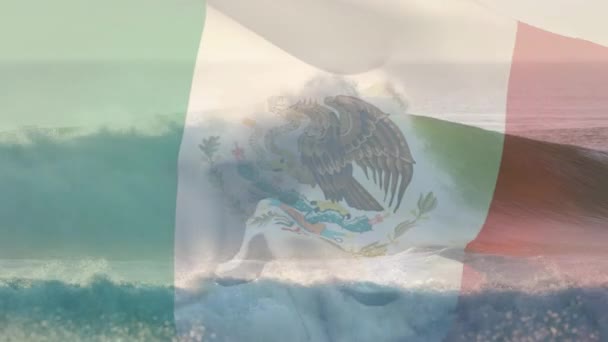 Animation Flag Mexico Blowing Waves Sea Travel Holidays Patriotism Celebration — Stock Video