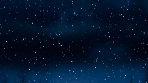 Animação Neve Caindo Sobre Abetos Lua Cenário Inverno Natal Tradição — Vídeo de Stock