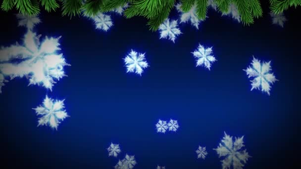 Animación Árboles Sobre Nieve Cayendo Sobre Fondo Azul Navidad Tradición — Vídeo de stock