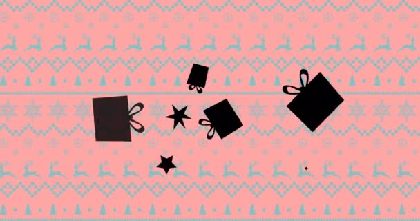 Анимация Подарков Традиционному Рождественскому Шаблону Рождество Зима Традиции Празднование Концепции — стоковое видео