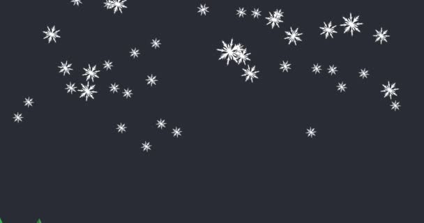 Animation Snow Falling Fir Trees Grey Background Christmas Tradition Celebration — Stock Video