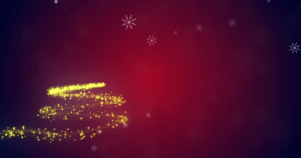 装飾や雪が降ると流れ星のクリスマスツリーのアニメーション クリスマス お祝いのコンセプトをデジタルで — ストック動画
