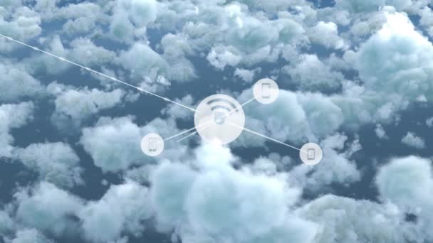 Animacja Sieci Połączeń Ikonami Nad Chmurami Globalne Połączenia Interfejs Cyfrowy — Wideo stockowe