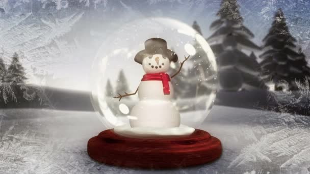 Animacja Śniegu Spadającego Nad Śnieżną Kulą Zimową Scenerią Boże Narodzenie — Wideo stockowe