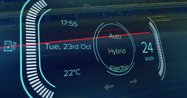 Animação Interface Com Ícone Bateria Carregamento Velocímetro Sobre Estrada Energia — Vídeo de Stock