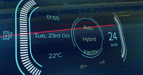 Animation Interface Avec Icône Batterie Charge Compteur Vitesse Sur Route — Video