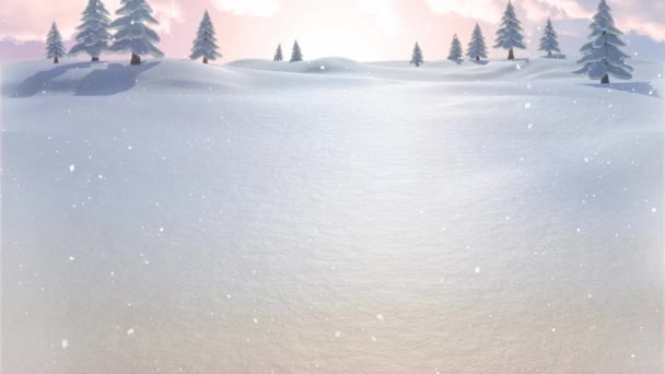 Sníh Padající Několik Stromů Zimní Krajině Proti Obloze Vánoční Slavnost — Stock video