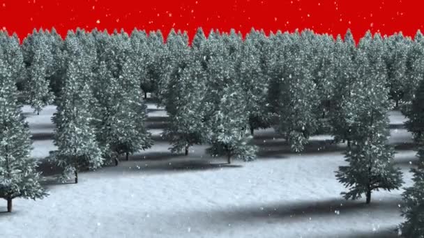 雪橇上的桑塔爪的动画 驯鹿在冷杉树上过冬 圣诞节 传统和庆祝概念数字制作的视频 — 图库视频影像