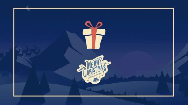 Animatie Van Vrolijke Kersttekst Geschenk Nachtelijk Landschap Kerstmis Winter Traditie — Stockvideo