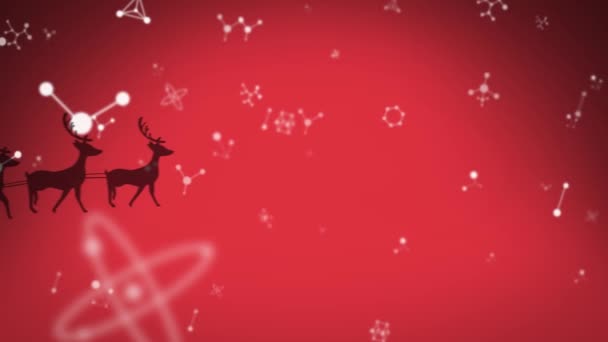 Estructuras Moleculares Flotando Sobre Santa Claus Trineo Siendo Tiradas Por — Vídeo de stock