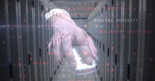 Animation Der Datenverarbeitung Cyber Angriff Warnung Über Den Menschen Mit — Stockvideo