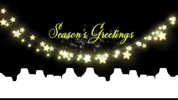 Animation Christmas Seasons Greetings Glowing Fairy Lights Black Background Christmas — Stock Video