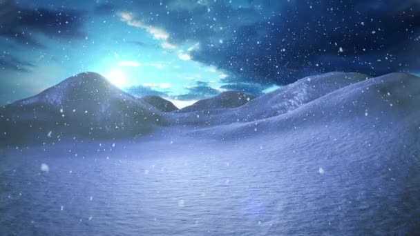 Rámeček Sněhových Vloček Ikon Proti Sněhu Padajícímu Přes Zimní Krajinu — Stock video