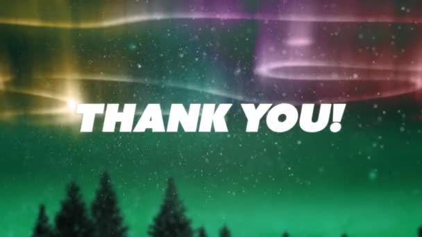 Animation Thank You Text Cloudy Night Sky North Lights Background — Αρχείο Βίντεο