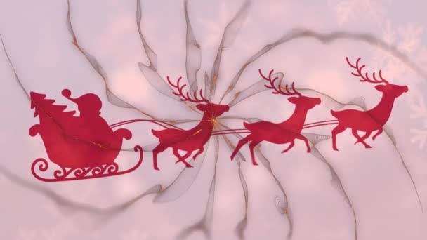 Анимация Санта Клауса Санях Северными Оленями Движущимися Оранжевым Волнам Рождество — стоковое видео