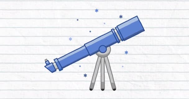 Animación Telescopio Sobre Rejilla Azul Sobre Blanco Concepto Educación Aprendizaje — Vídeo de stock