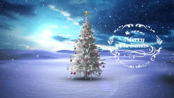 Animacja Świątecznych Pozdrowień Tle Zimowego Krajobrazu Choinką Boże Narodzenie Zima — Wideo stockowe