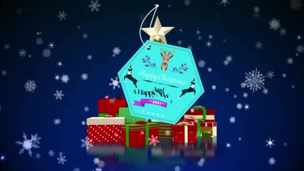 Animatie Van Kerstgroeten Sneeuw Vallen Kerstboom Met Geschenken Kerstmis Traditie — Stockvideo