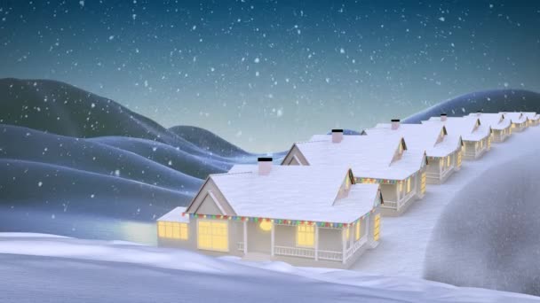 Animatie Van Sneeuw Vallen Huizen Winter Landschap Kerstmis Traditie Viering — Stockvideo