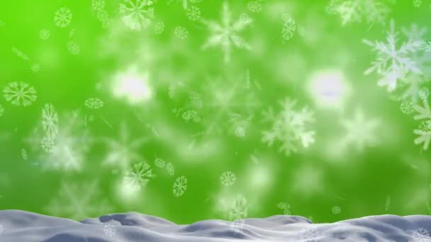 Animación Nieve Cayendo Sobre Fondo Verde Navidad Tradición Concepto Celebración — Vídeo de stock