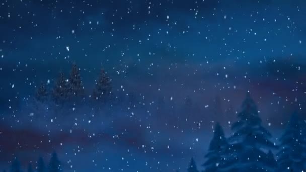 Animación Nieve Cayendo Sobre Abetos Paisajes Invernales Navidad Tradición Concepto — Vídeos de Stock