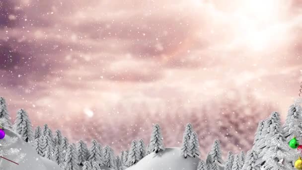 Animación Nieve Cayendo Sobre Árboles Navidad Paisaje Invernal Navidad Invierno — Vídeos de Stock