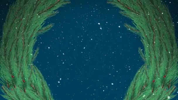 在蓝色的背景上 飘落着雪花和冷杉的动画 圣诞节 传统和庆祝概念数字制作的视频 — 图库视频影像