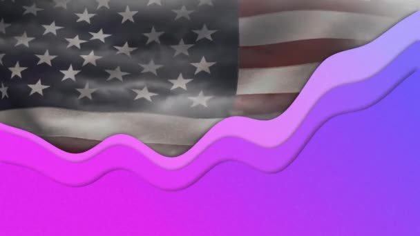 Animation Drapeau Des États Unis Amérique Agitant Des Vagues Violettes — Video