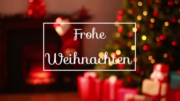 Animação Frohe Weihnachten Saudação Texto Quadro Sobre Árvore Natal Presentes — Vídeo de Stock