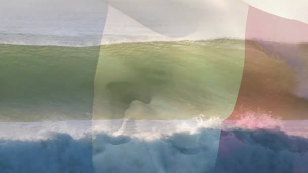 Animace Vlajky Francie Vlající Nad Mořem Cestování Dovolená Vlastenectví Koncepce — Stock video