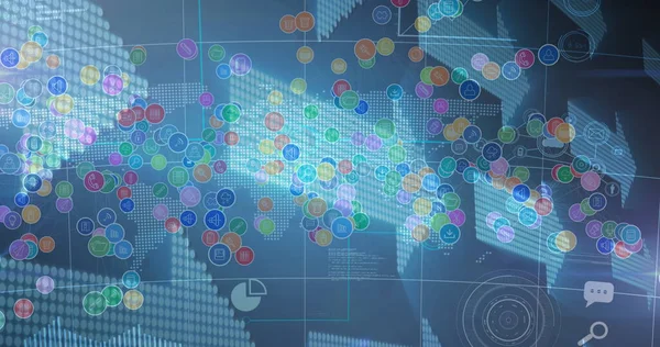 Imagem Ícones Digitais Setas Sobre Mapa Mundo Segundo Plano Conexões — Fotografia de Stock