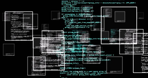 Imagen Datos Marcos Flotantes Procesando Sobre Fondo Negro Concepto Ciencia — Foto de Stock