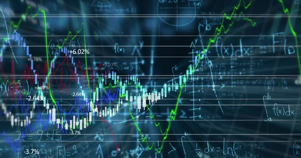 Borsa bilgisinin resmi, matematiksel formüller, veri işleme ve dijital bilgi akışı. 