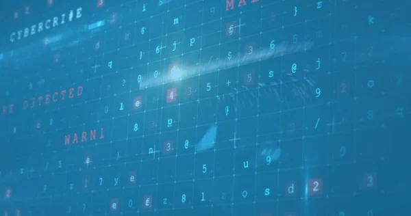 青い背景の画面のネットワークを流れるセキュリティ警告 データ処理 デジタル情報のイメージ — ストック写真