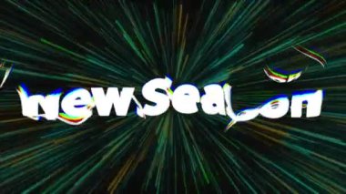 Hareket eden mavi ve yeşil ışınlar üzerinde yeni sezon metninin animasyonu. Alışveriş ve perakende konsepti dijital olarak oluşturulmuş video.