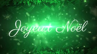 Yeşil zemine düşen karla ilgili neşeli noel metnin animasyonu. Noel, gelenek ve kutlama konsepti dijital olarak oluşturuldu.