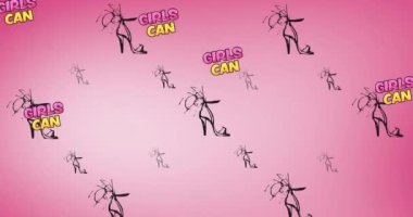 Kızların animasyonu pembe arka planda mesajlaşabilir. Kız gücü, pozitif kadın gücü ve dijital olarak oluşturulan bağımsızlık konsepti.