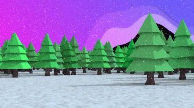 Kış manzarasında mor sıvı metin şekline karşı birden fazla kadın ikonu üzerine yağan kar. Noel şenliği ve kutlama konsepti