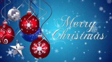 Mutlu noel metninin animasyonu. İçinde de kar yağan süslemeler var. Noel, gelenek ve kutlama konsepti dijital olarak oluşturuldu.