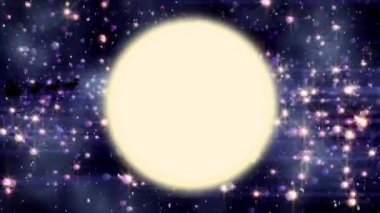 Noel Baba 'nın üzerine yağan kar, ren geyikleri tarafından ay ve ışık lekelerine doğru çekiliyor. Noel şenliği ve kutlama konsepti