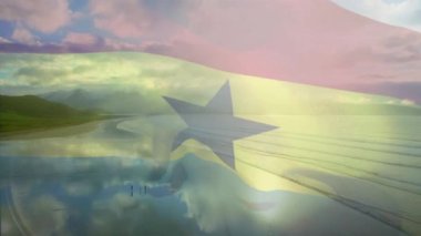 Gana bayrağının sahile dalgalanmasının animasyonu. seyahat, tatiller, vatanseverlik ve dijital olarak üretilen video konsepti.
