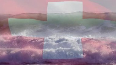 Denizde dalgalanan dalgaların üzerinde bayrak sallama animasyonu. Vatanseverlik, bağımsızlık ve kutlama konsepti dijital olarak oluşturulmuş imaj.