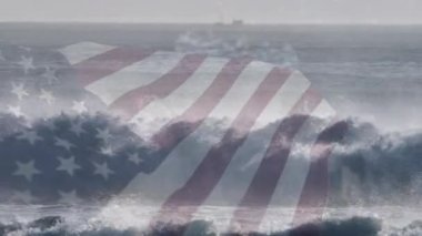 Denizde dalgalanan Amerikan bayrağının animasyonu. seyahat, tatiller, vatanseverlik ve dijital olarak üretilen video konsepti.